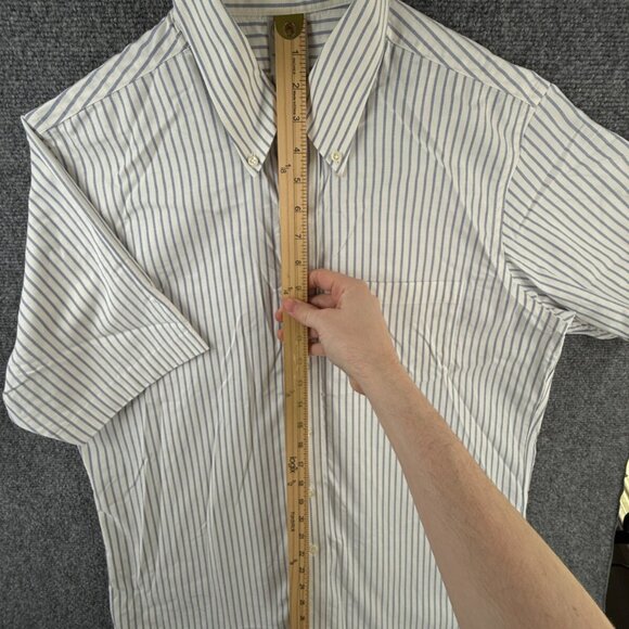 Brooks Brothers 16.5 Classic Fit Button Up Shirt Short Sleeve Striped Blue White - Picture 4 of 16
